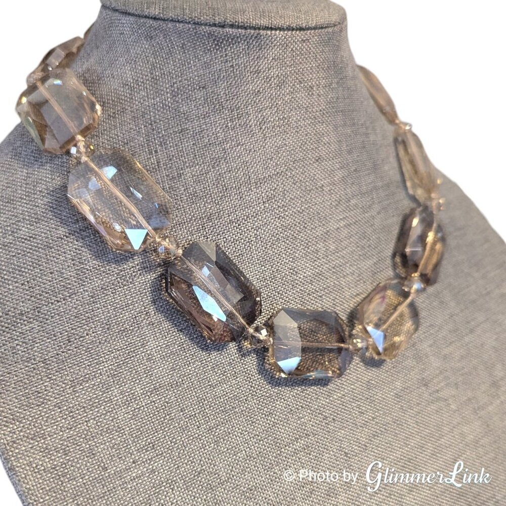 Smokey Champagne Acrylic Statement Necklace Faceted Rectangle Beads - Picture 3 of 11